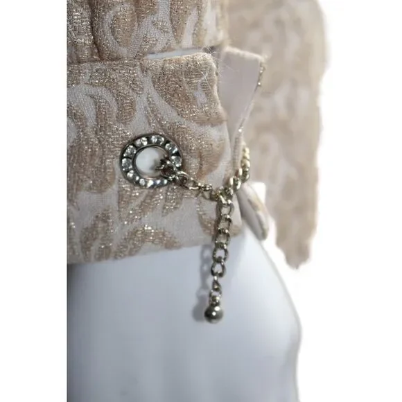 Reiss Womens Textured Glitter Geometric Zipped Charm Sleeved Dress Beige Size 2 - Picture 5 of 7